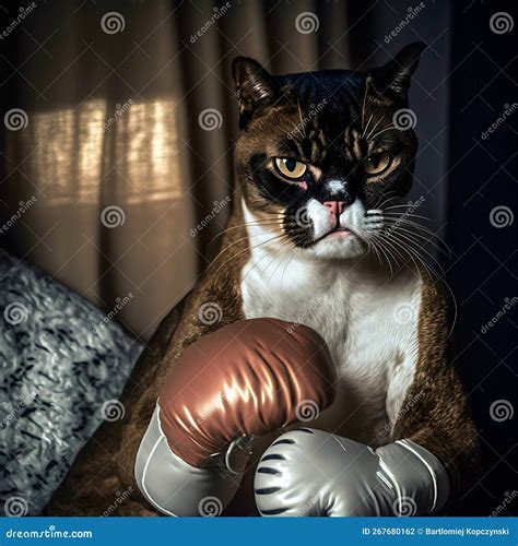 Phonotelist Portrait Of A Boxer Cat Wearing Boxing Gloves Stock
