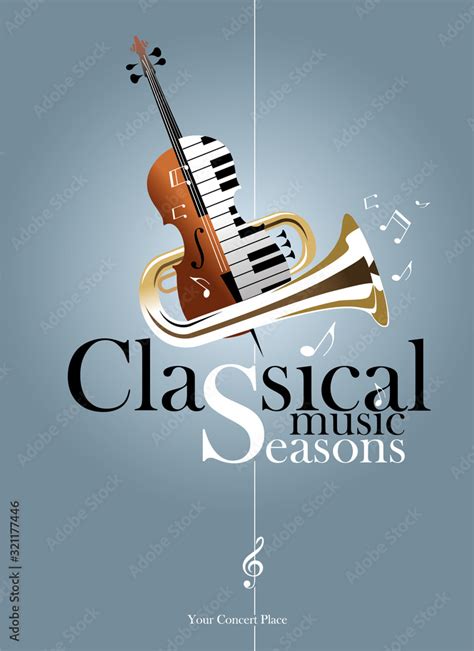 Classical Music Concert Poster Design Cello Piano Keys Tuba And