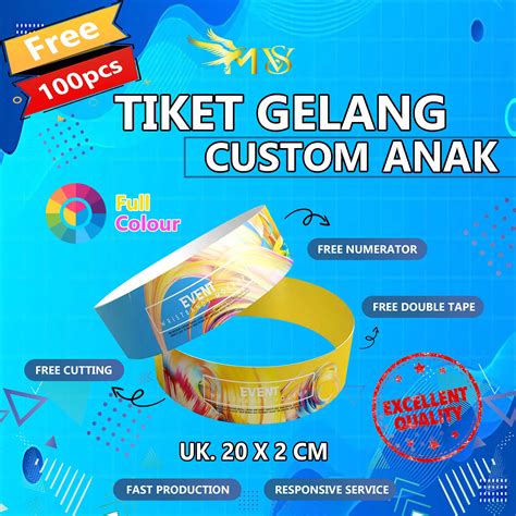 CETAK TIKET GELANG CUSTOM ANAK / KONSER / WAHANA /ACARA / EVENT/ MURAH