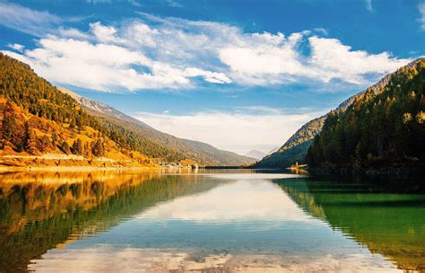 Serene Landscape Of The Mountains And Lake With Sky Image Free Stock