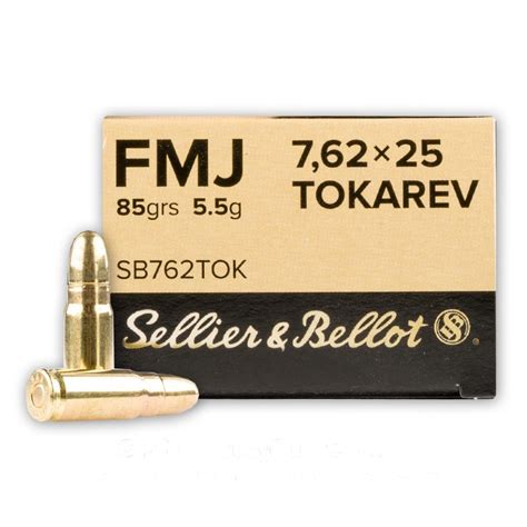 762x25mm Tokarev 85 Grain Fmj Sellier And Bellot 50 Rounds Ammo