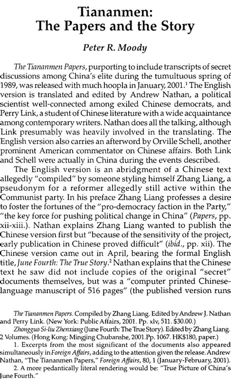 Tiananmen The Papers And The Story The Review Of Politics
