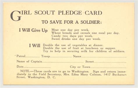 Girl Scouts Of The Usa Archival Item Girl Scout Pledge Card To