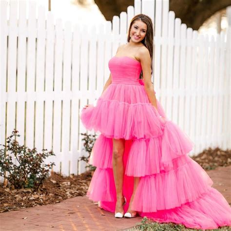 Strapless Hot Pink Hi Low Tulle Prom Dress Sugerdress Online Store