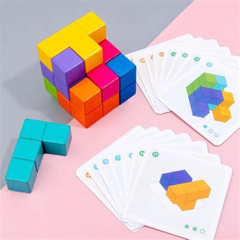 Brinquedos De Madeira Tetris 3d Puzzle Cube Lógico Quebra Cabeça