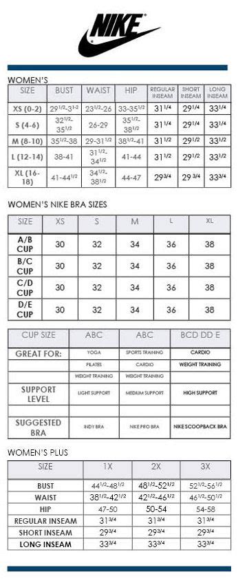 Nike Womens Regular Bra And Plus Size Charts Via Dillards Nike Bra