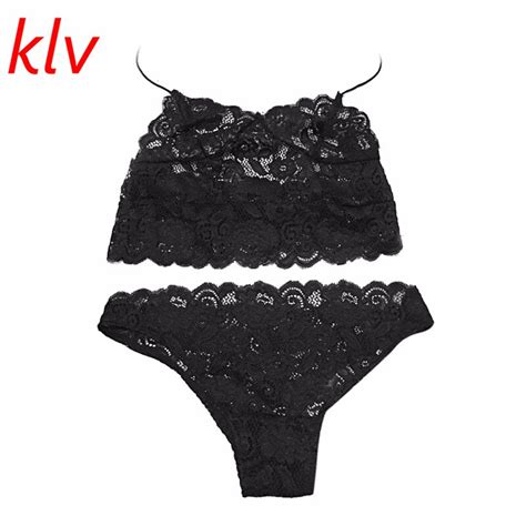 Klv Sexy Lingerie Hot Rose Lace One Word Shoulder Perspective Erotic
