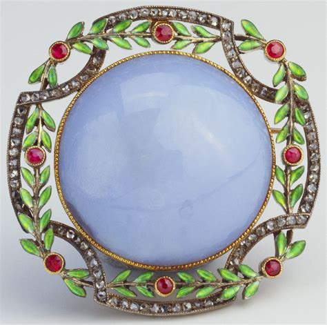 Fabergé Brooch 1900 Silver Gilt Chalcedony Enamel Rose Diamonds