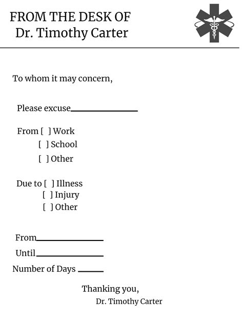 Doctors Note Template Free Pdf