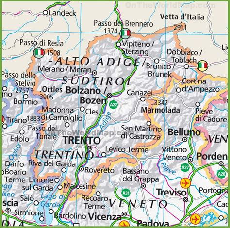 Grande Mappa Della Trentino Alto Adige