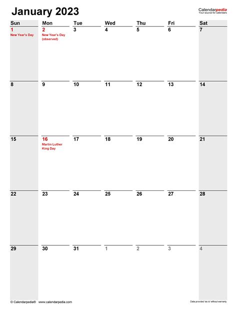 January 2023 Calendar Portrait Printable Word Searches