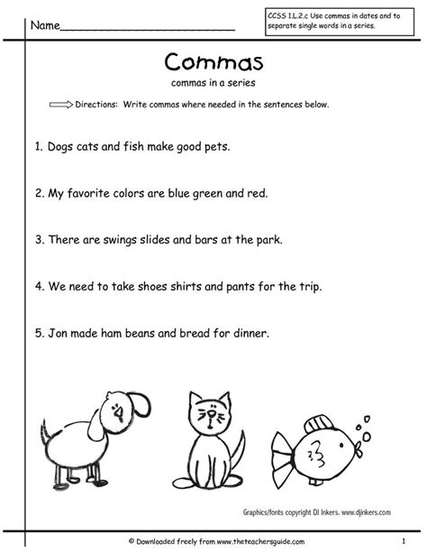 Worksheets labeled with are accessible to help teaching pro subscribers only. grammar worksheets commas in a series first grade free ...