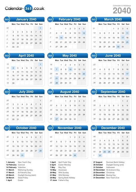 Calendar 2040