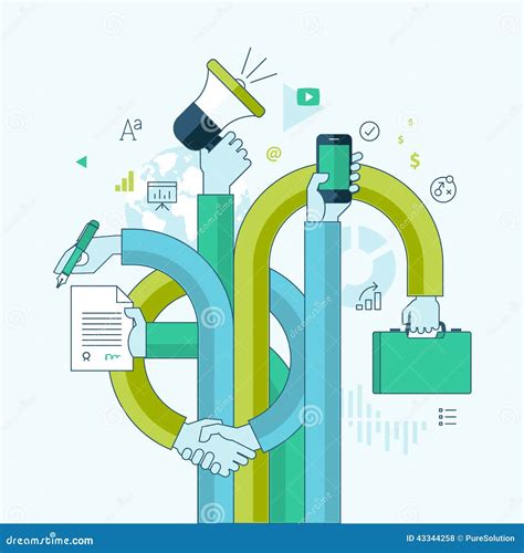 Flat Line Design Concept For Business And Marketin Stock Vector