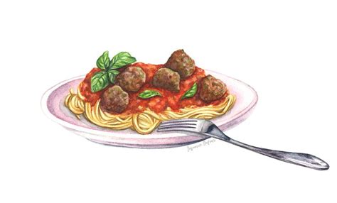 Watercolour Painting Of Pasta Aquarelle De Spaghetti Food