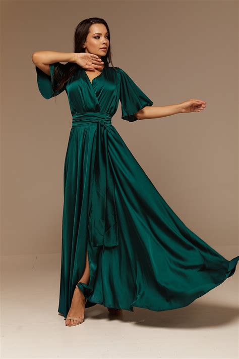 Emerald Green Silk Full Wrap Maxi Dress Summer Bridesmaid Etsy Australia