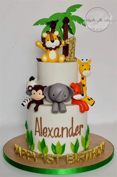 Safari Animals 1st Birthday 2 Tier Cake Animal Birthday Cakes Safari