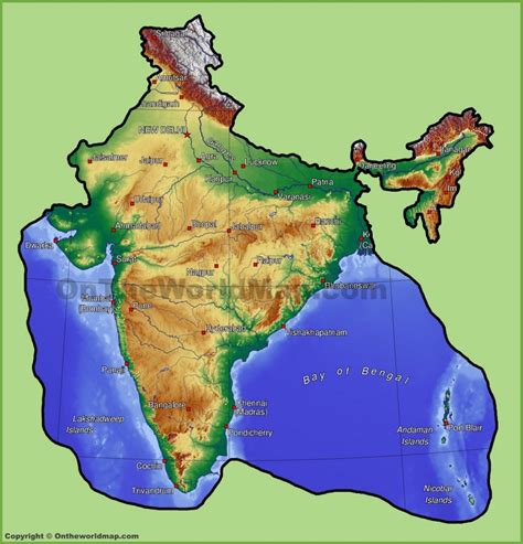 India Physical Map Ontheworldmap Com