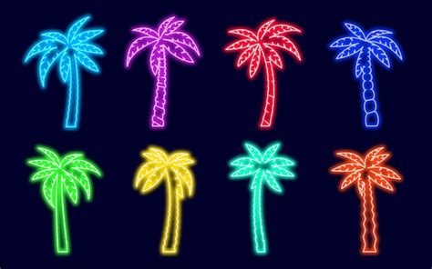 Premium Vector Palm Trees Neon Icon Set Tropical Palms Tree Billboard