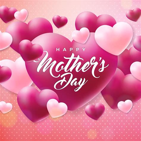 Happy Mothers Day Greeting Card With Hearth On Pink Background Vector Celebration Illustration