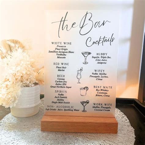 Acrylic Bar Menu Sign For Wedding Love And Labels