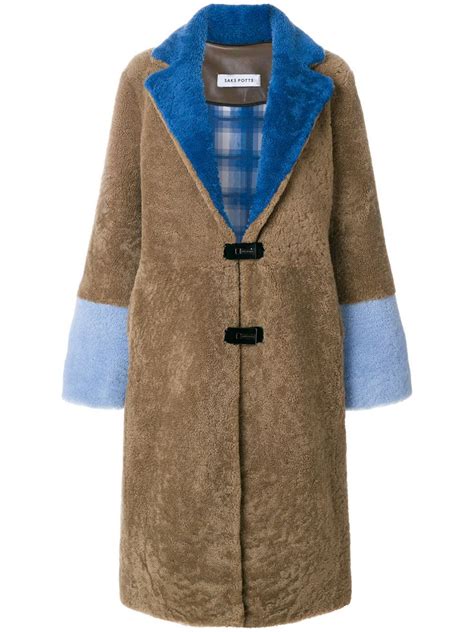 Saks Potts Colour Block Coat Modesens Faux Fur Shearling Coat