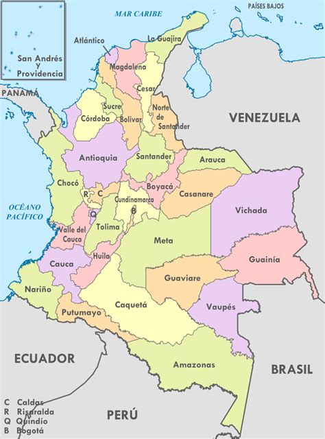 Colombia Administrative Divisions Es Colored Box