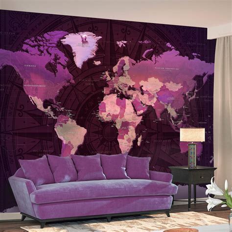 Tiptophomedecor Peel And Stick World Map Wallpaper Wall Mural Purple
