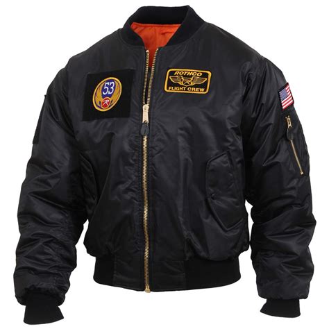 Mens Black Ma 1 Flight Jacket With Patches