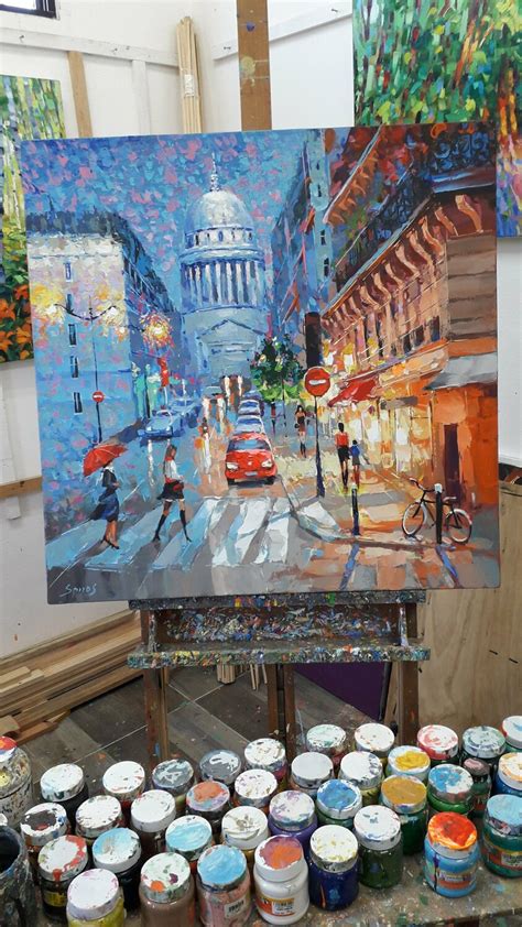 Night Pantheon Paris Acrylic Painting On Canvas By Dmitry Spiros By