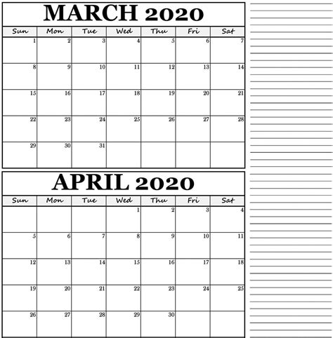 March April 2020 Calendar Pdf Word Excel Template One Platform For