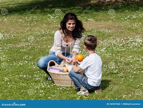 Мать и сынок на пикнике стоковое фото изображение насчитывающей напольно 26307468