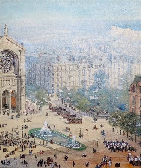 École Française Vers 1880 Défilé Militaire Place Saint Augustin à