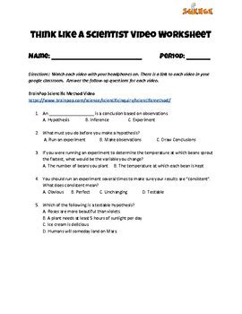 Think Like A Scientist Video Worksheet By The Shep Shop Tpt