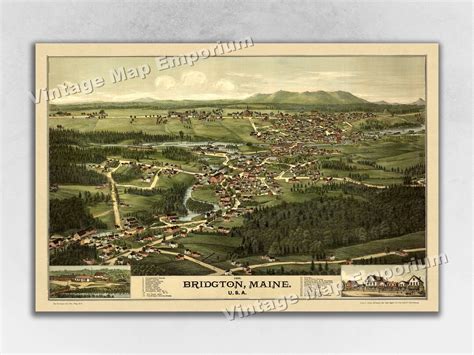 1888 Bridgton Maine Map Panoramic Old City Map Historic Etsy