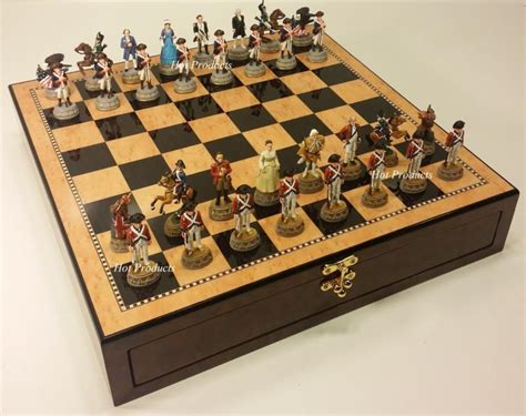 Metal American Revolution War Chess Set Storage Board 17 Independence