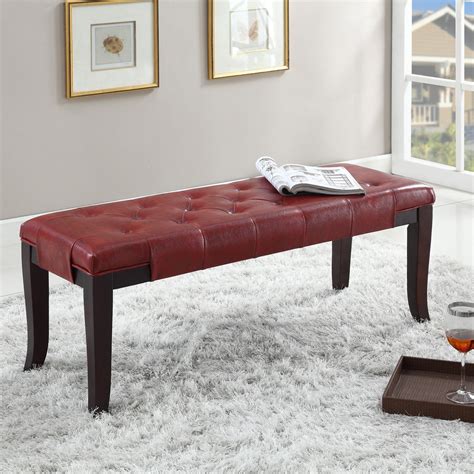roundhill-furniture-linon-leather-tufted-bench,-red