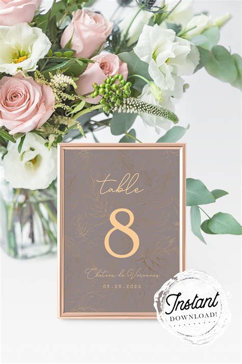 Editable Table Numbers Template Gold Leaf Printable Instant Etsy