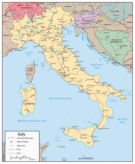 This extension of land has forced the creation of individual water bodies, namely the adriatic sea. Detailed political map of Italy with roads, rivers and major cities | Italy | Europe | Mapsland ...
