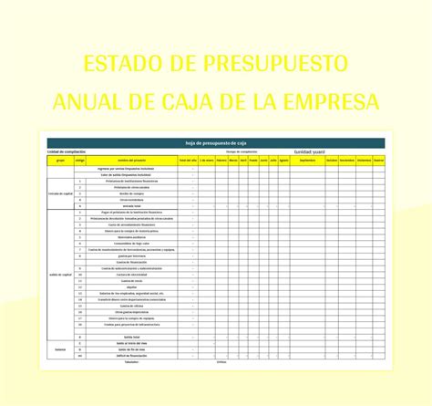 Plantilla De Excel Estado De Presupuesto Anual De Caja De La Empresa Y