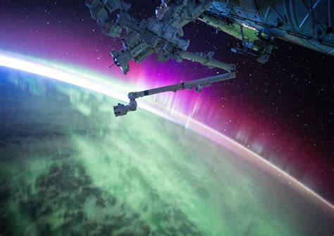 Satellite With View Of Northern Lightsaurora Borealis Space Print