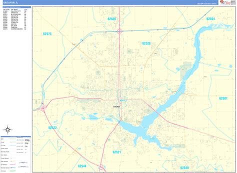 Decatur Illinois Zip Code Wall Map Basic Style By Marketmaps Mapsales