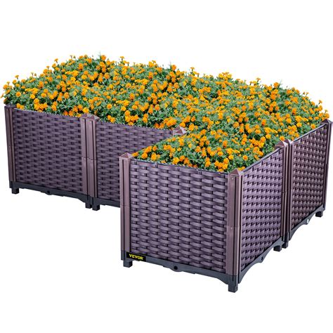 Vevor Plastic Raised Garden Bed 145h Flower Box Kit Brown Rattan