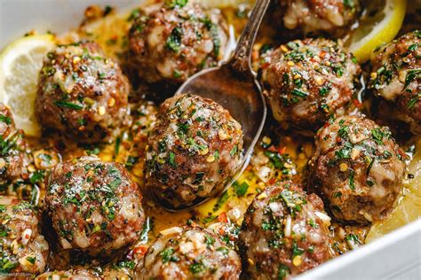 Baked Turkey Meatballs With Lemon Garlic Butter Sauce Turkey Meatball