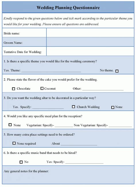 wedding photography questionnaire template questionnaire