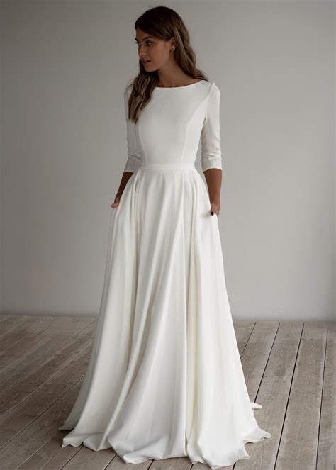Romantic Wedding Dress Adri Minimalist Dress Long Sleeves Etsy