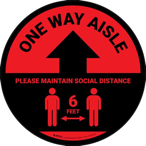 One Way Aisle Please Maintain Social Distance With Icon Red Circular