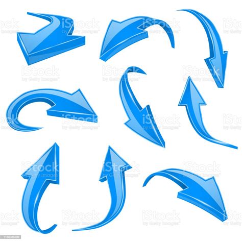Blue 3d Shiny Arrows Set Of Bent Icons Stock Illustration Download