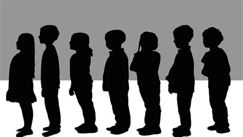 Children Waiting In Line Silhouette Vector Stock Illustration