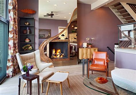 Purple Wall And Orange Accents Living Room Decoist